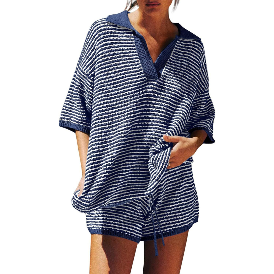 CONNY™ – Striped Knit Summer Casual Two-Piece Outfit