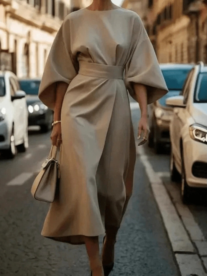 Skyla Elegant Midi Dress with Statement Sleeves
