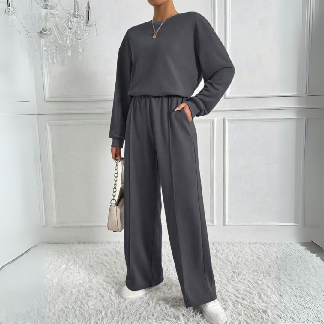 AMBRA™ - Cozy Long Sleeve Sweatshirt and High-Waisted Pants Set