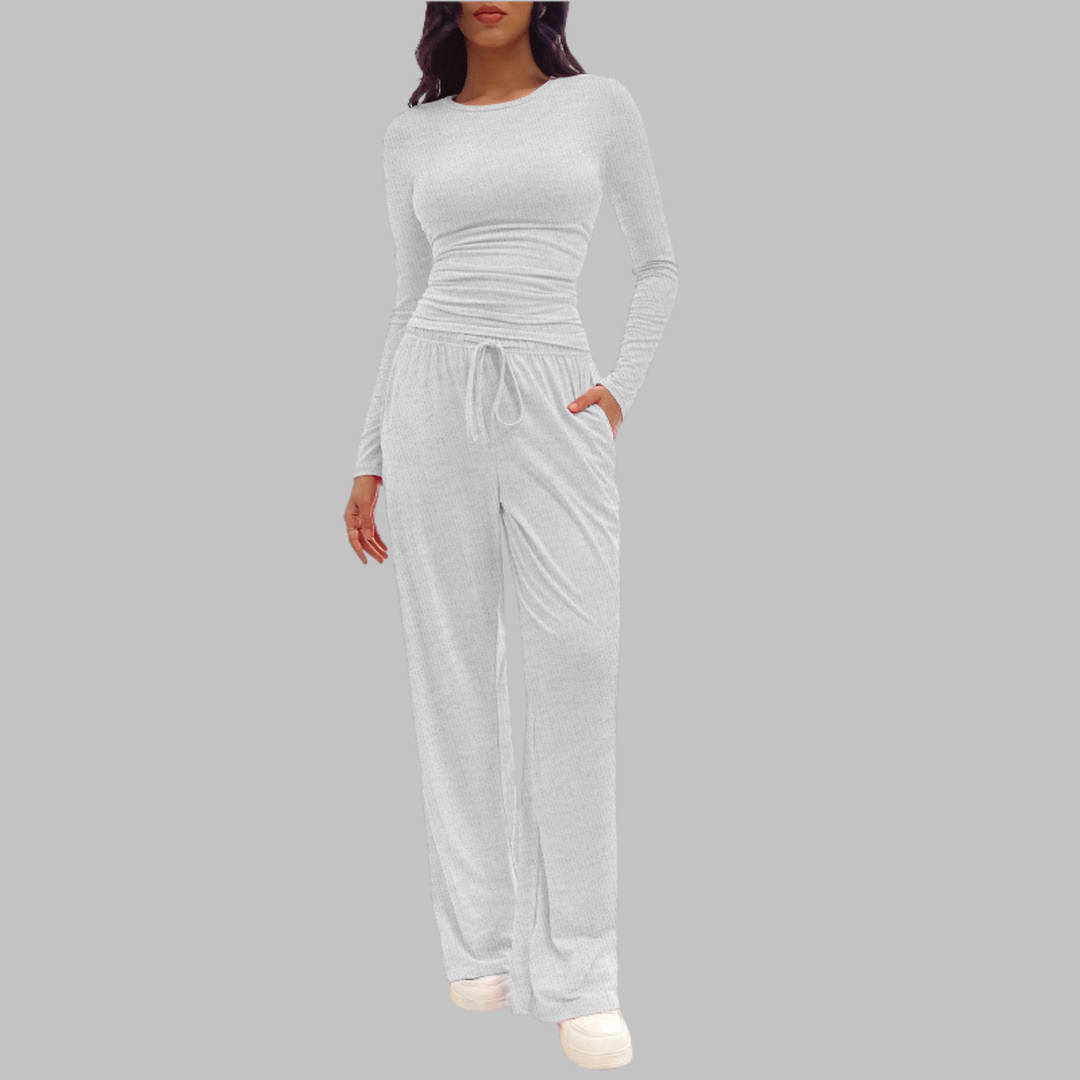 JANNY™ - Cozy Long Sleeve Top & Flowing Wide Leg Pants Set