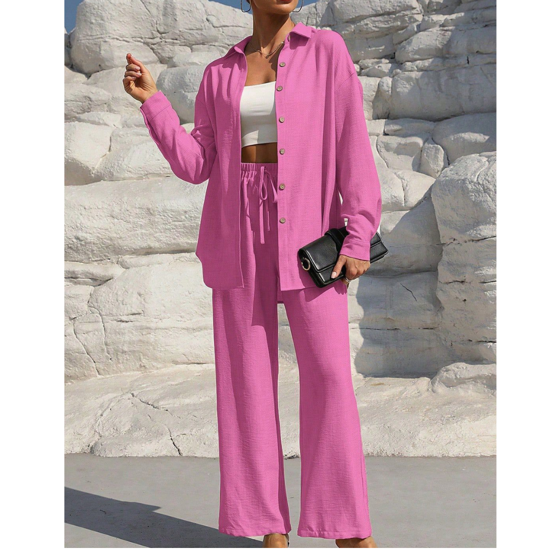 VANORA™ – Matching Set: Cozy Long Sleeve Blouse and Trousers