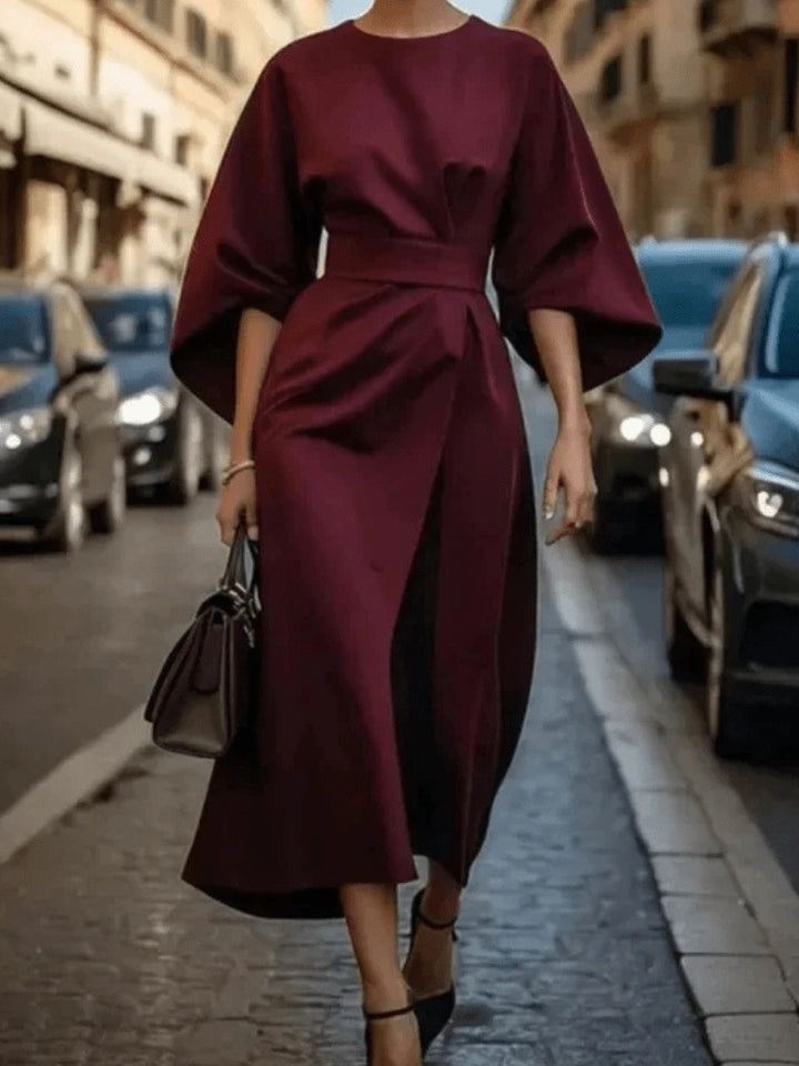 Skyla Elegant Midi Dress with Statement Sleeves