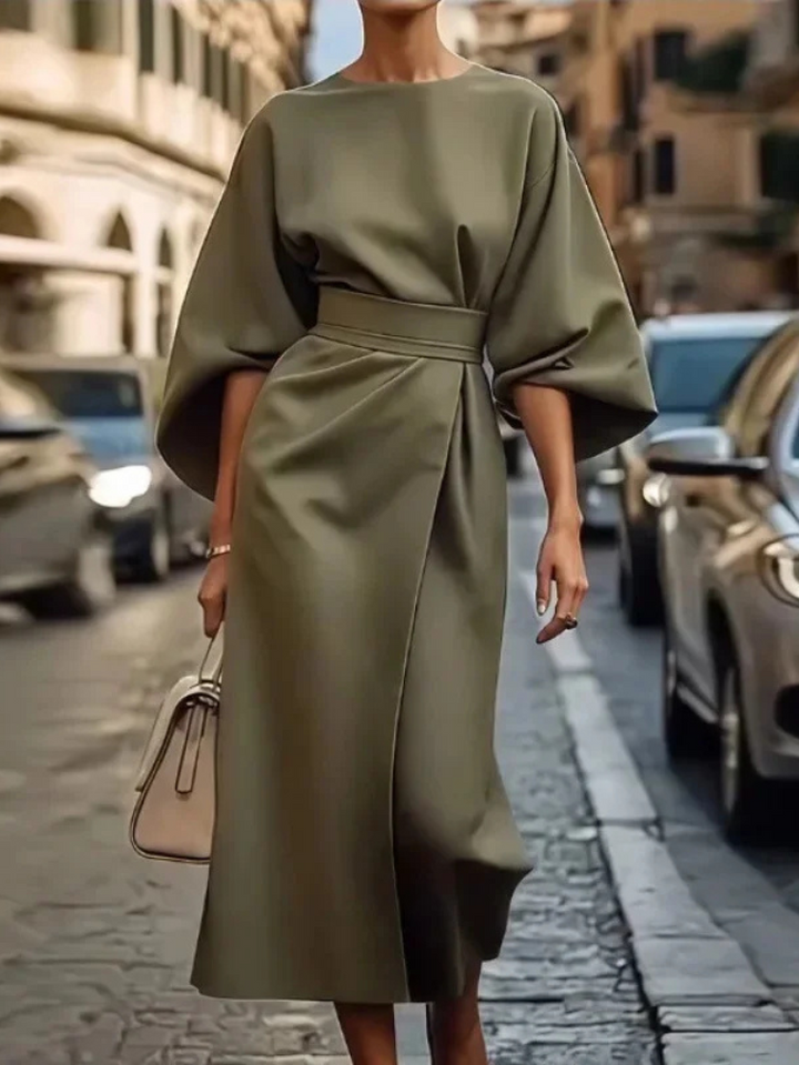 Skyla Elegant Midi Dress with Statement Sleeves