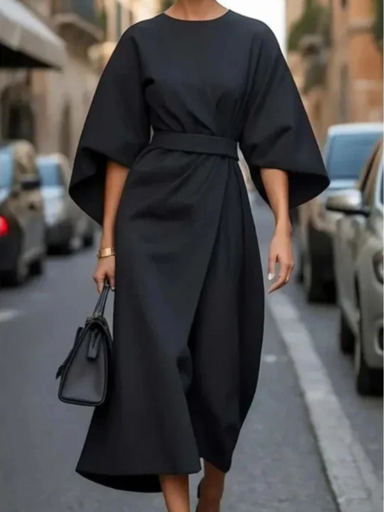 Skyla Elegant Midi Dress with Statement Sleeves