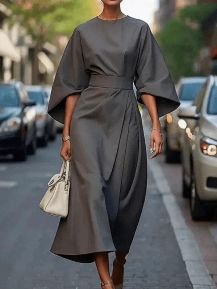 Skyla Elegant Midi Dress with Statement Sleeves