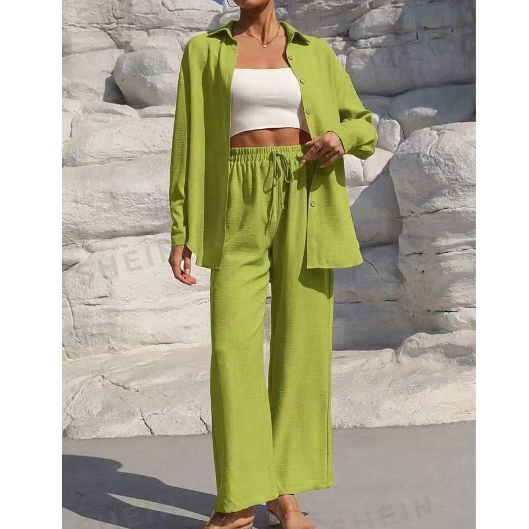 VANORA™ – Matching Set: Cozy Long Sleeve Blouse and Trousers