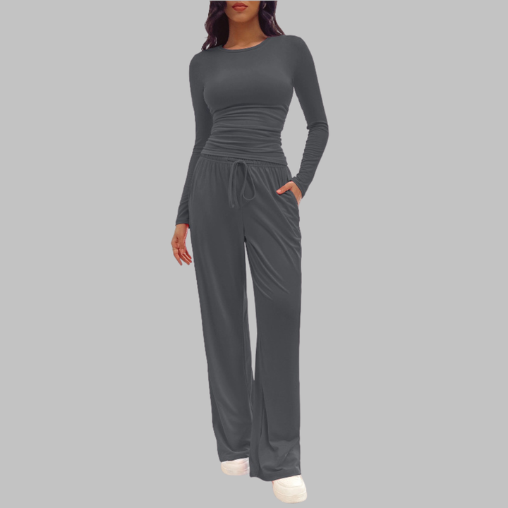 JANNY™ - Cozy Long Sleeve Top & Flowing Wide Leg Pants Set