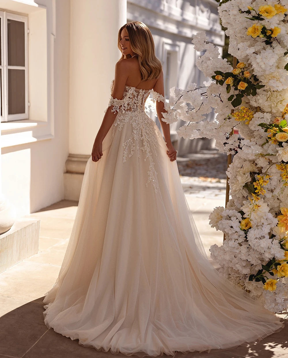 Romantic Off-Shoulder Lace & Tulle Bridal Gown