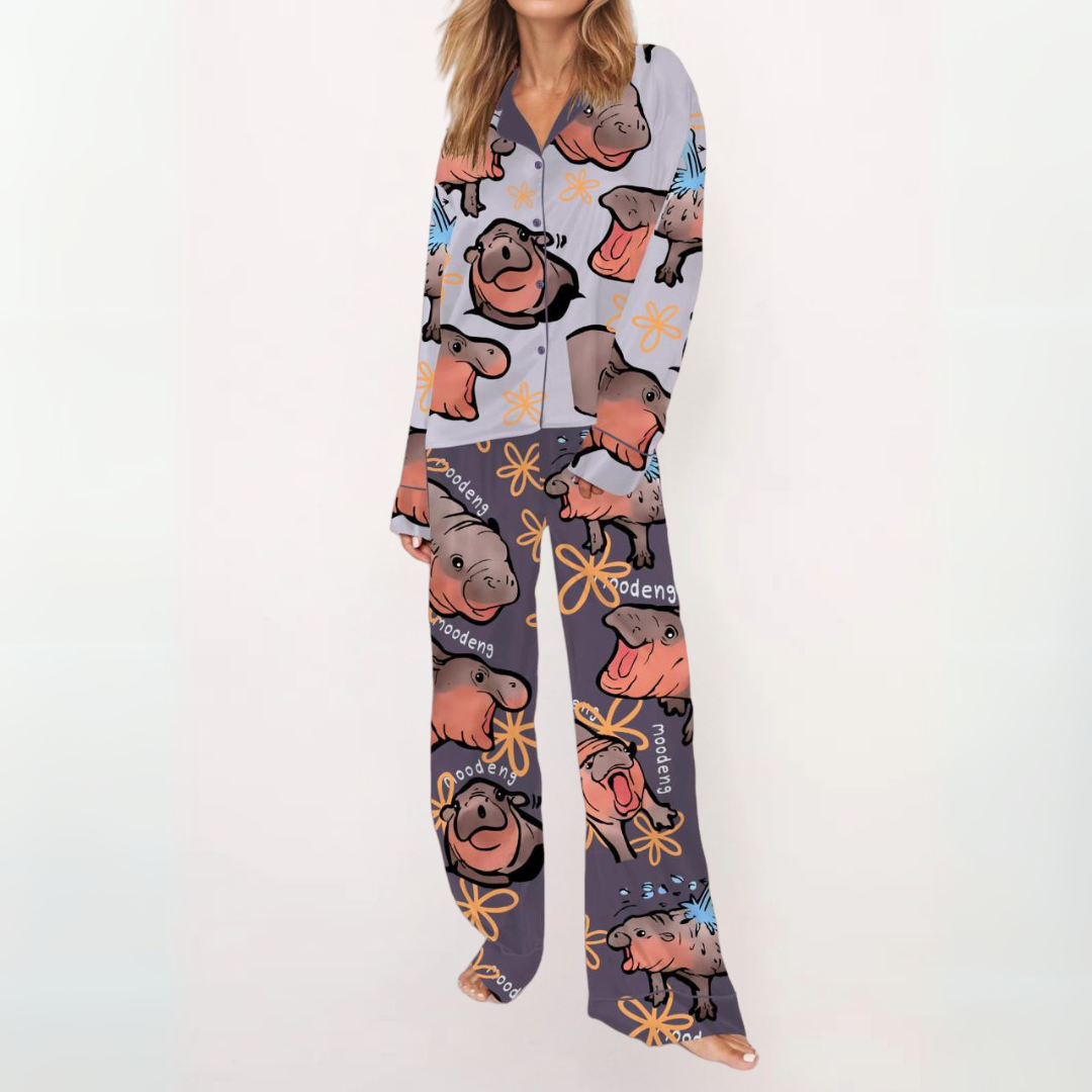 SYLIA™ - Comfy Printed Button-Up Shirt & Pajama Set