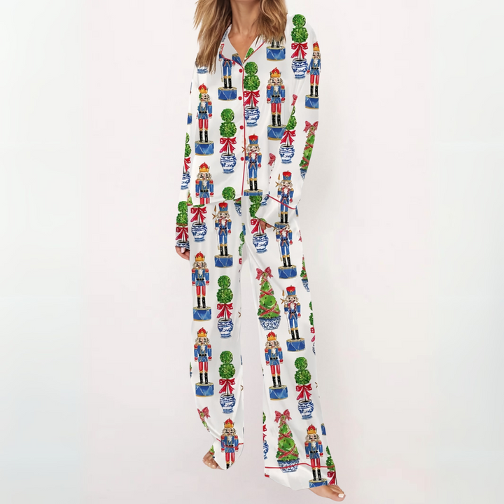 SYLIA™ - Comfy Printed Button-Up Shirt & Pajama Set