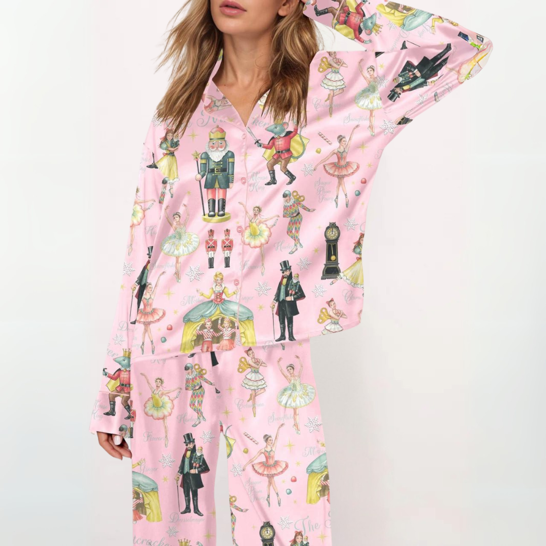 SYLIA™ - Comfy Printed Button-Up Shirt & Pajama Set