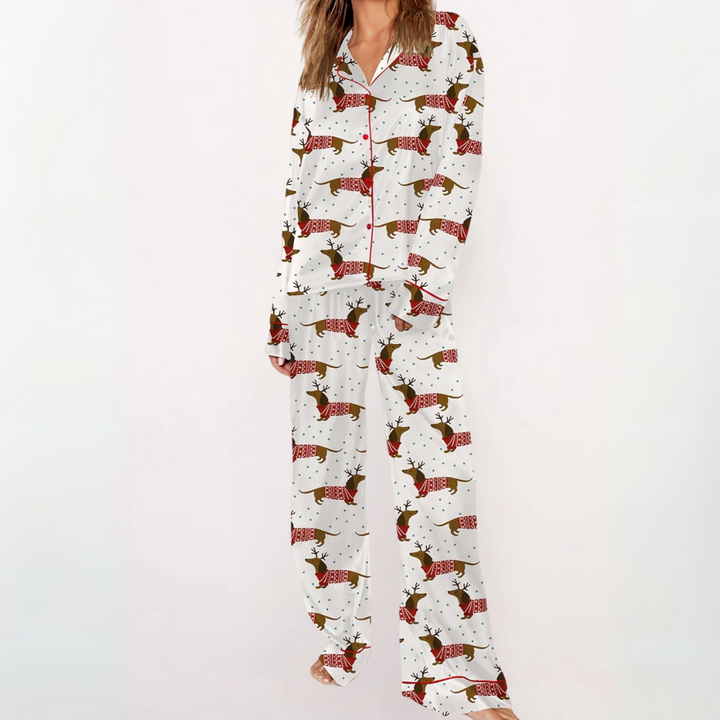 SYLIA™ - Comfy Printed Button-Up Shirt & Pajama Set