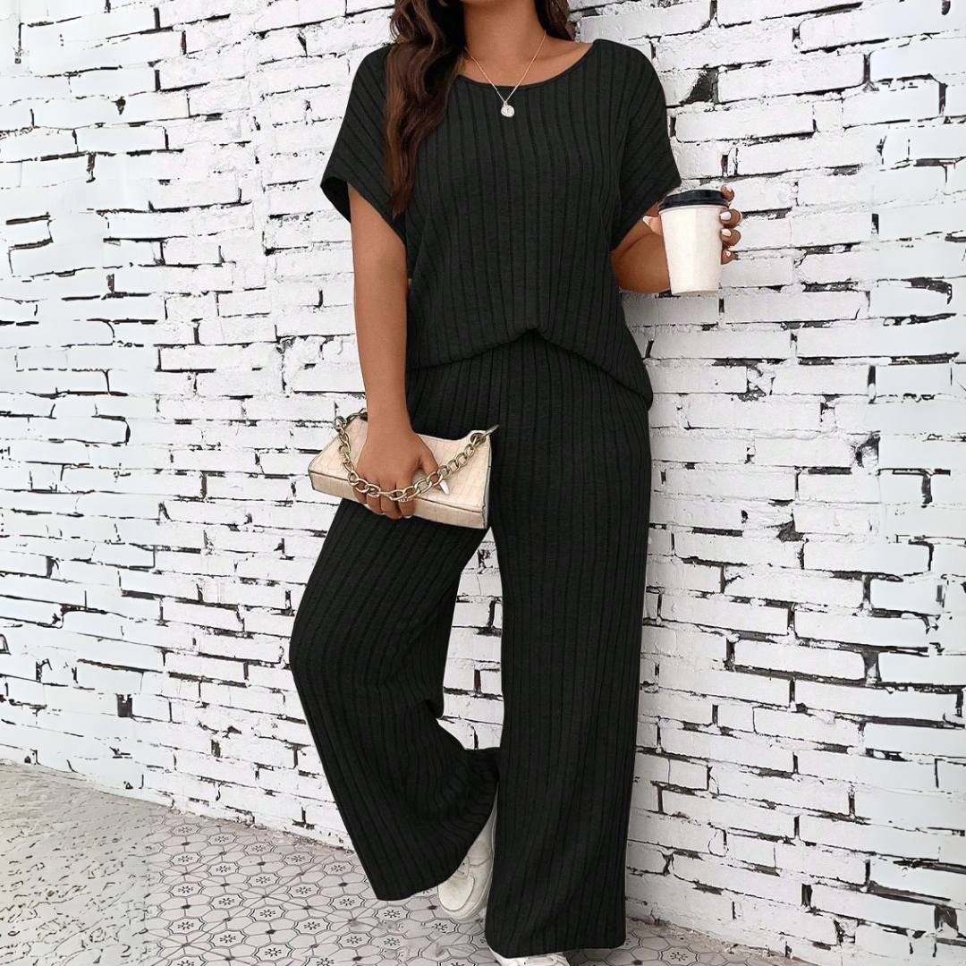 WAUNA™ Plus Size Casual Short Sleeve Top and Pants Set