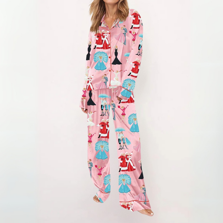 SYLIA™ - Comfy Printed Button-Up Shirt & Pajama Set