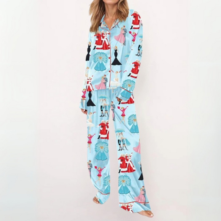 SYLIA™ - Comfy Printed Button-Up Shirt & Pajama Set