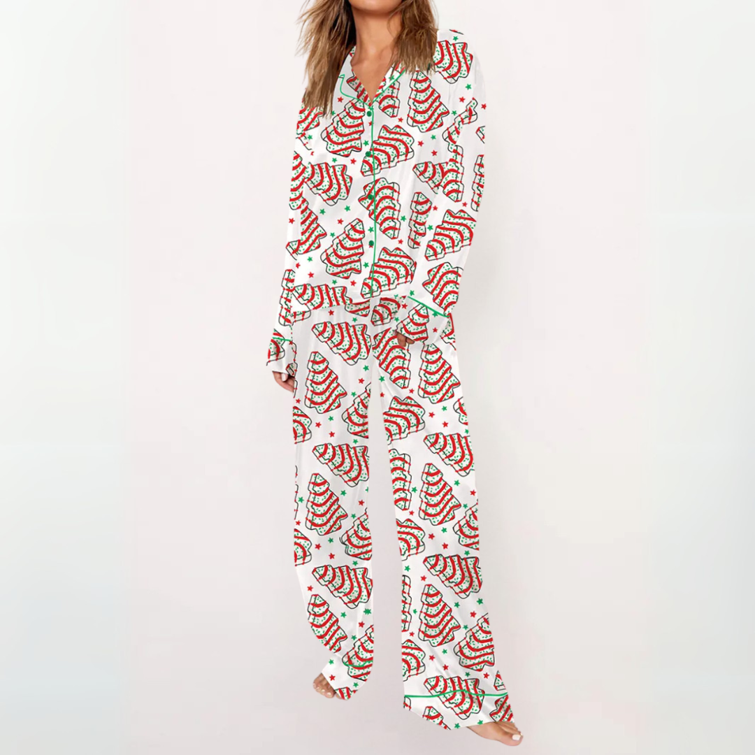 SYLIA™ - Comfy Printed Button-Up Shirt & Pajama Set