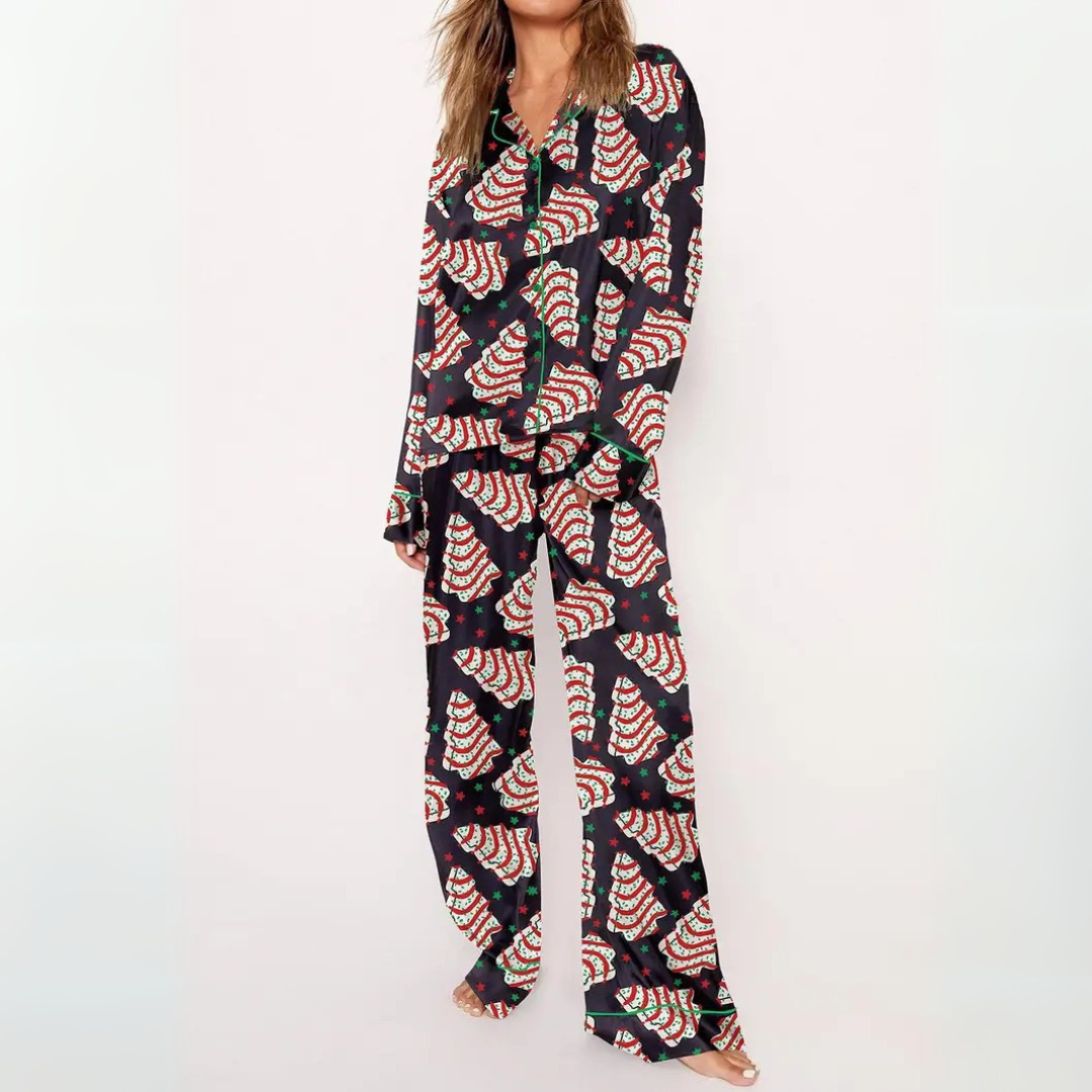 SYLIA™ - Comfy Printed Button-Up Shirt & Pajama Set