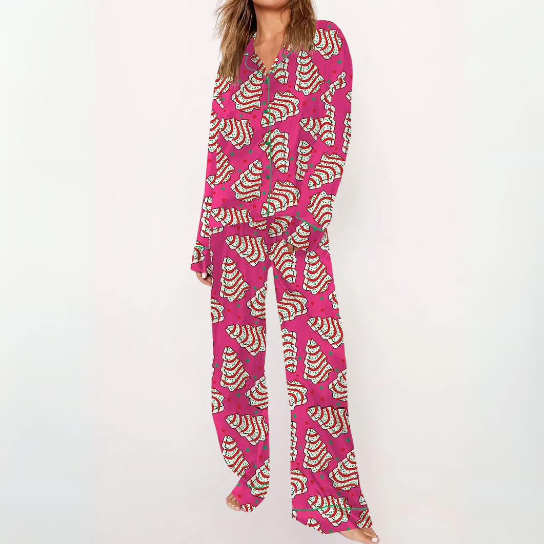 SYLIA™ - Comfy Printed Button-Up Shirt & Pajama Set
