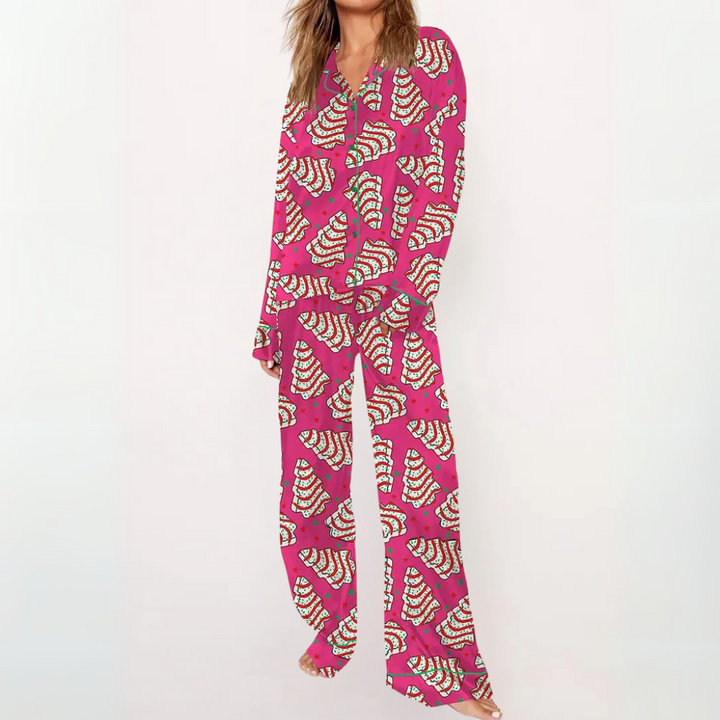 SYLIA™ - Comfy Printed Button-Up Shirt & Pajama Set