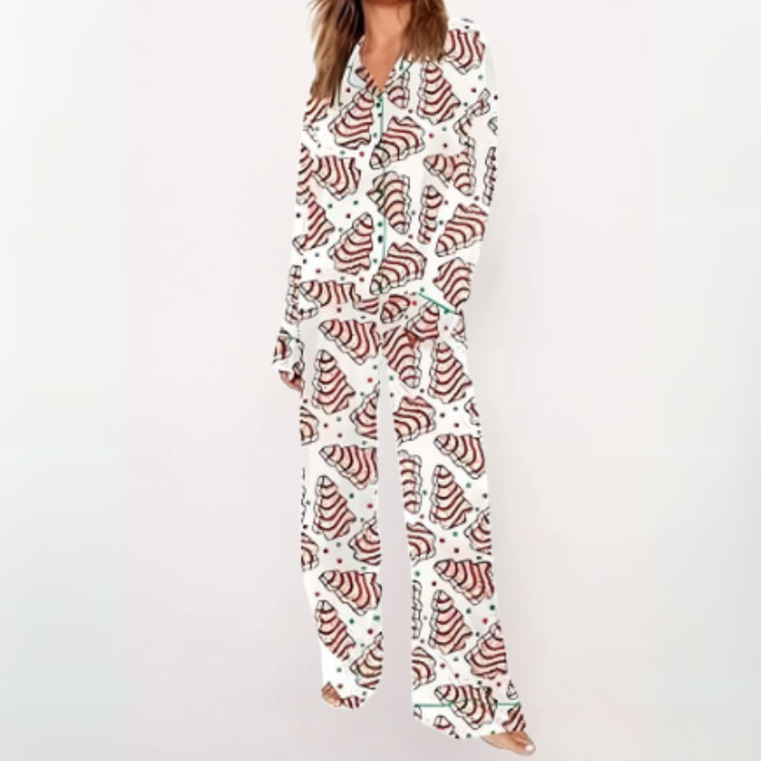 SYLIA™ - Comfy Printed Button-Up Shirt & Pajama Set