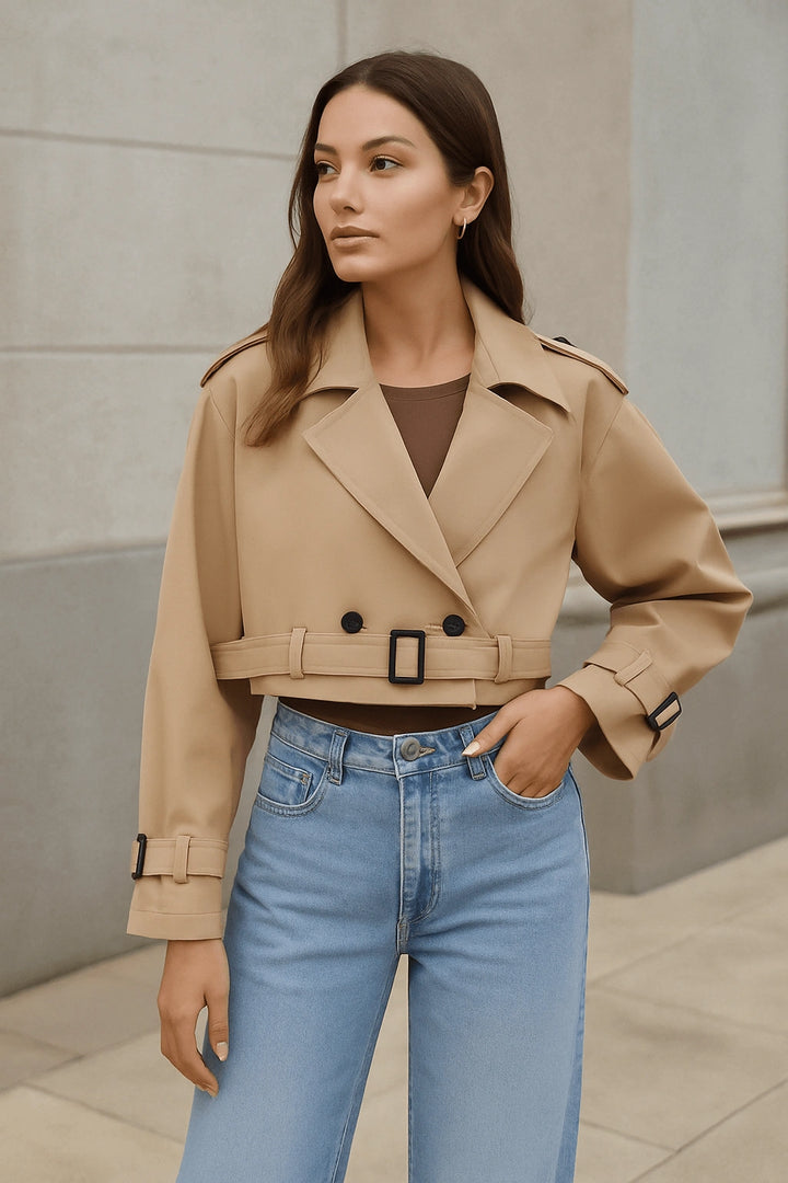 Cropped Belted Trench Jacket