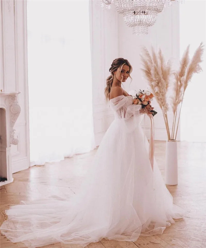 Ethereal Lace & Tulle Off-Shoulder Wedding Gown