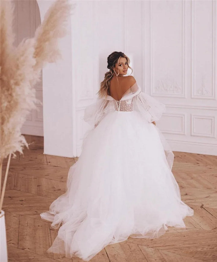 Ethereal Lace & Tulle Off-Shoulder Wedding Gown