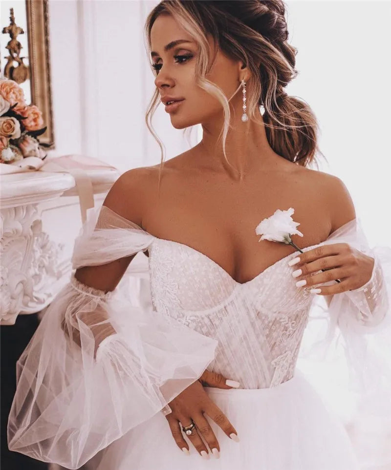 Ethereal Lace & Tulle Off-Shoulder Wedding Gown