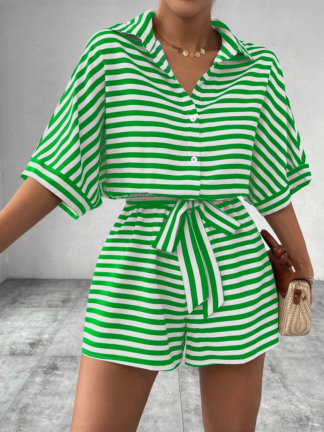 CANDIDA™ – Striped Tie-Front Summer Casual Romper