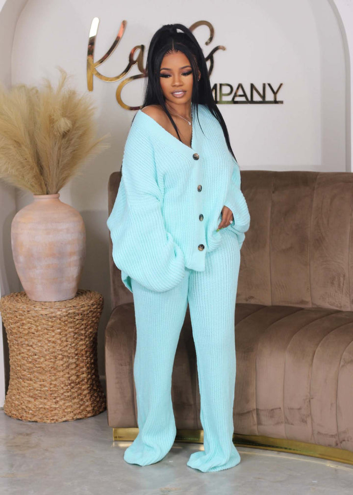 AMIKA™ - Cozy V-Neck Cardigan and Wide Leg Pants Set