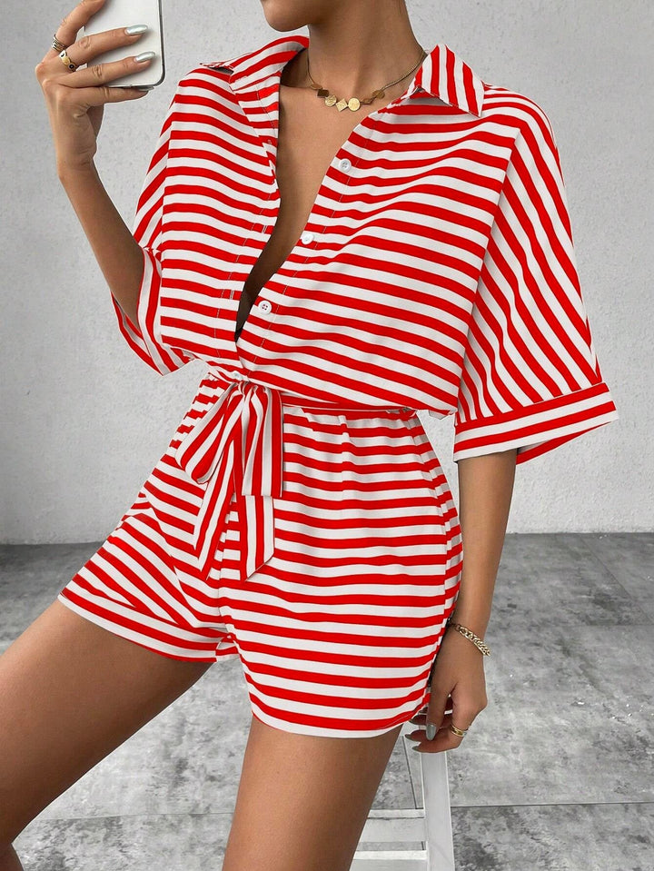 CANDIDA™ – Striped Tie-Front Summer Casual Romper