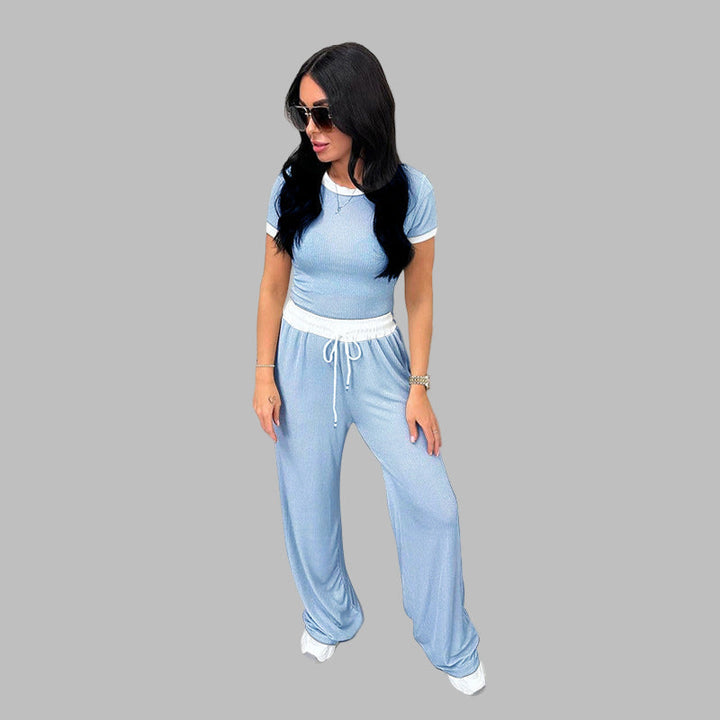 PLATU™ - Casual Short Sleeve Top with Breezy Wide Leg Pants Set