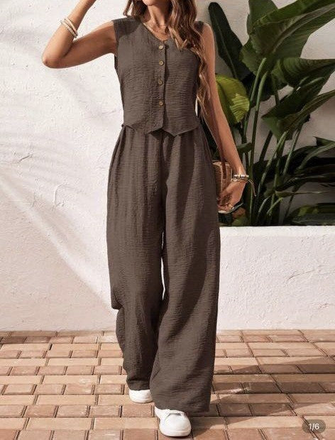 CHARISSA™ – Stylish Sleeveless V-Neck Top and Coordinating Trouser Set