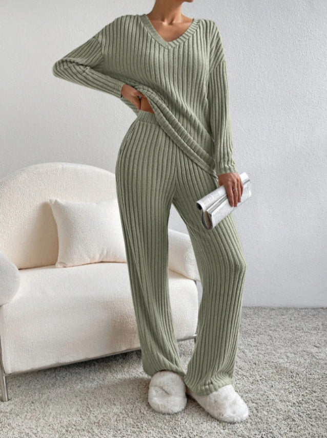 ELMER™ - Cozy V-Neck Long Sleeve Top and Pants Set