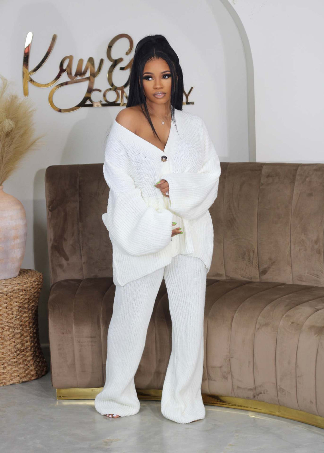 AMIKA™ - Cozy V-Neck Cardigan and Wide Leg Pants Set