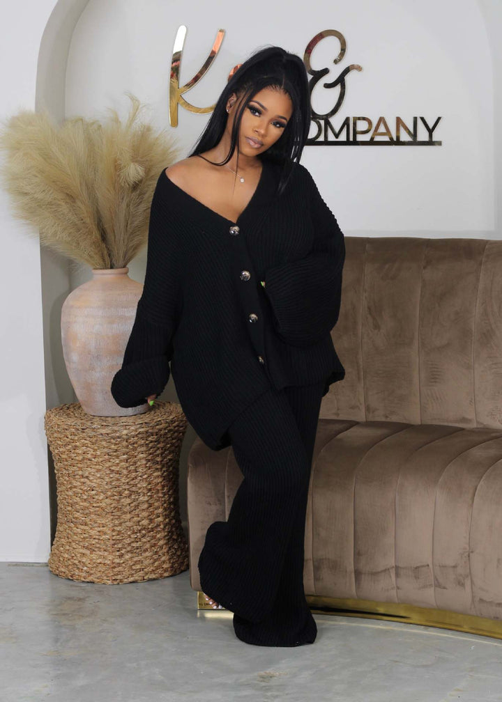 AMIKA™ - Cozy V-Neck Cardigan and Wide Leg Pants Set