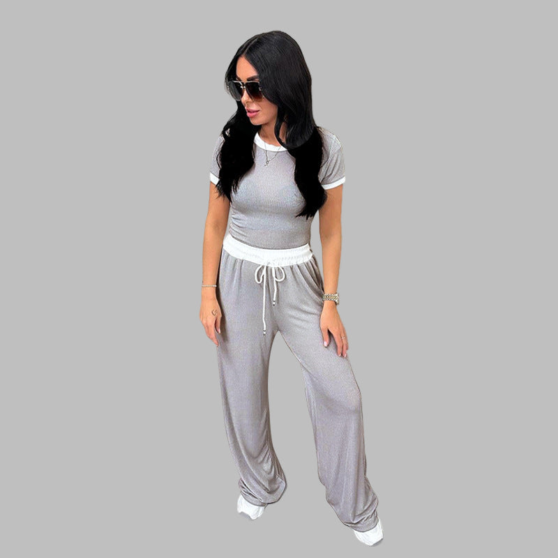 PLATU™ - Casual Short Sleeve Top with Breezy Wide Leg Pants Set