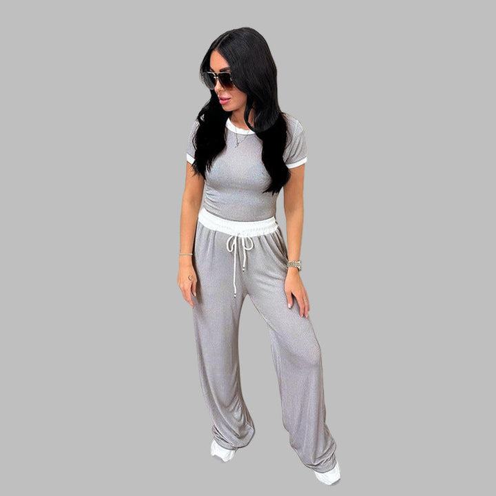 PLATU™ - Casual Short Sleeve Top with Breezy Wide Leg Pants Set