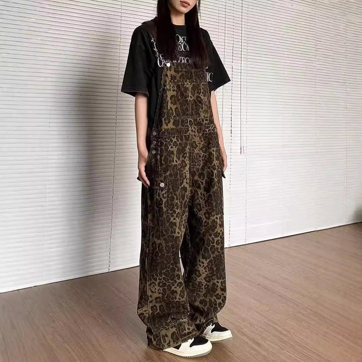 LUNTIAN™ Retro Leopard Print Wide-Leg Jumpsuit