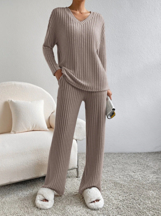 ELMER™ - Cozy V-Neck Long Sleeve Top and Pants Set