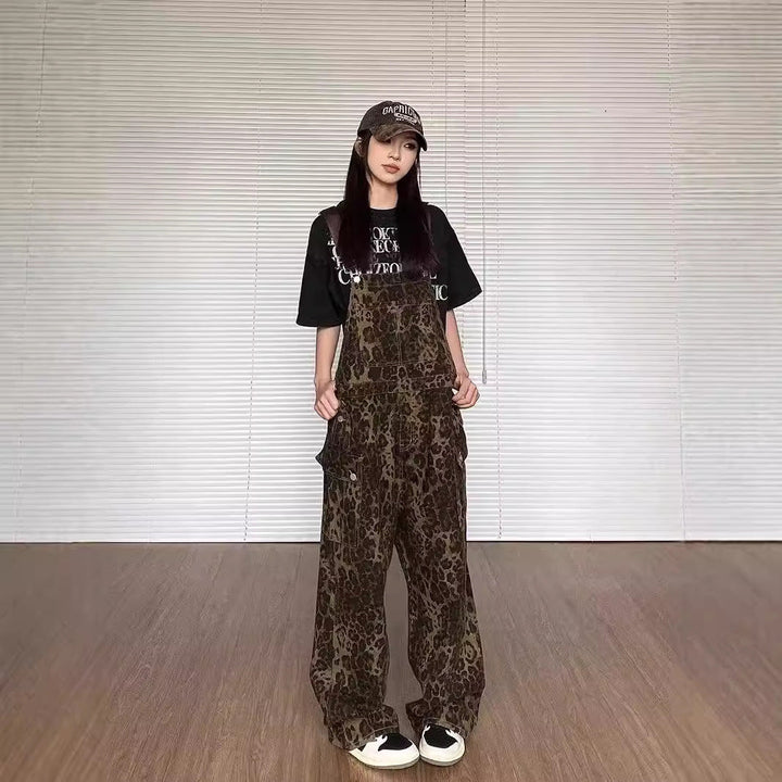 LUNTIAN™ Retro Leopard Print Wide-Leg Jumpsuit