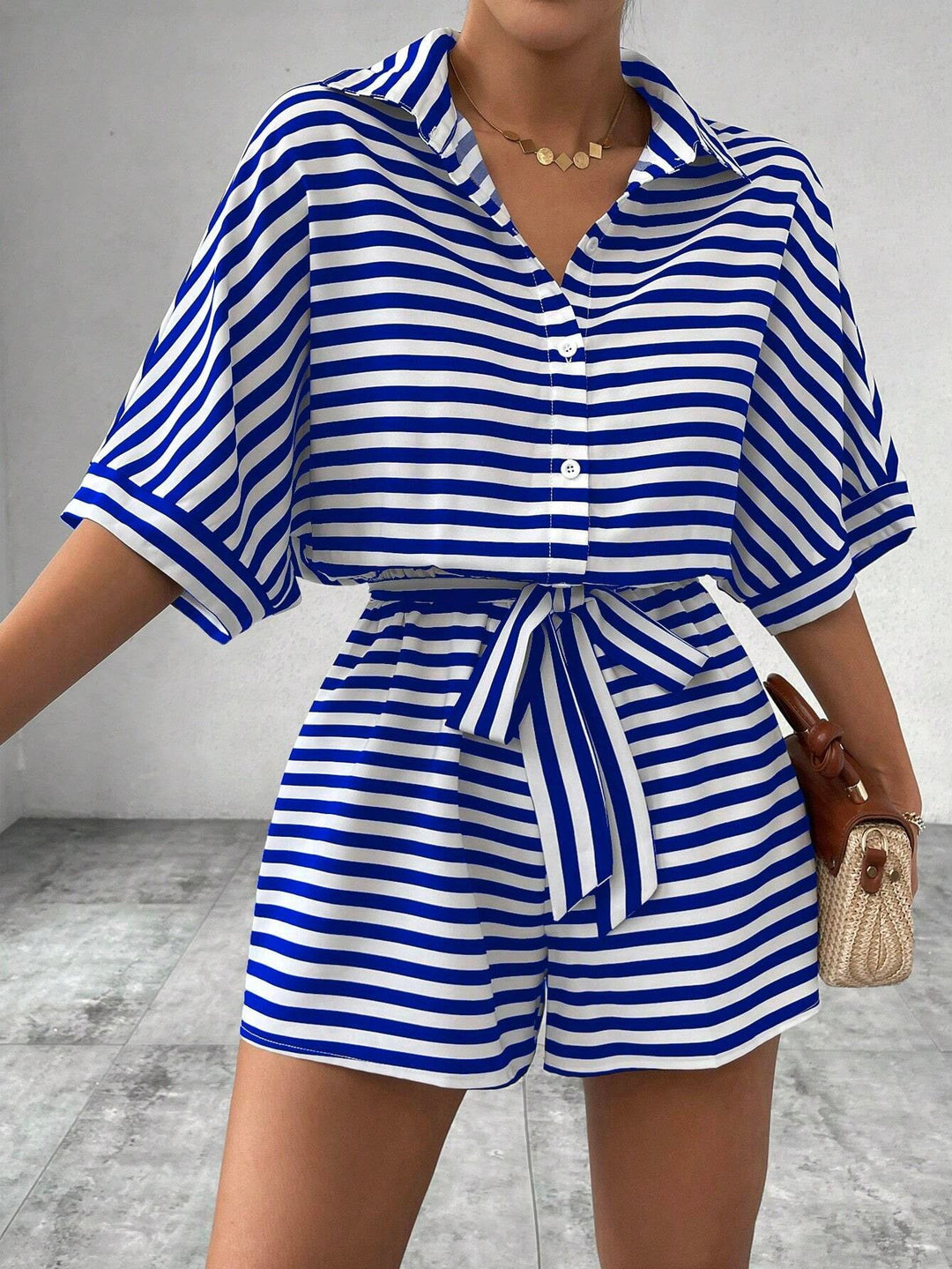 CANDIDA™ – Striped Tie-Front Summer Casual Romper