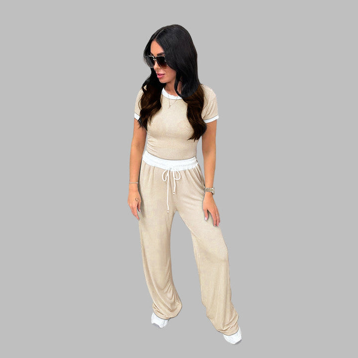 PLATU™ - Casual Short Sleeve Top with Breezy Wide Leg Pants Set