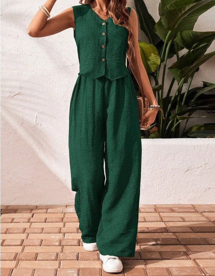 CHARISSA™ – Stylish Sleeveless V-Neck Top and Coordinating Trouser Set