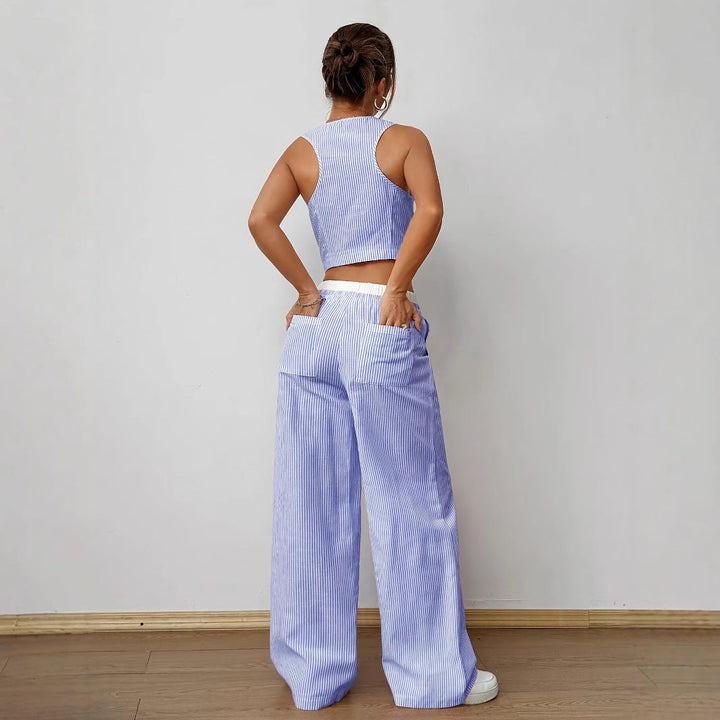 DULCE™ – Stylish Sleeveless Striped Two-Piece Lounge Set