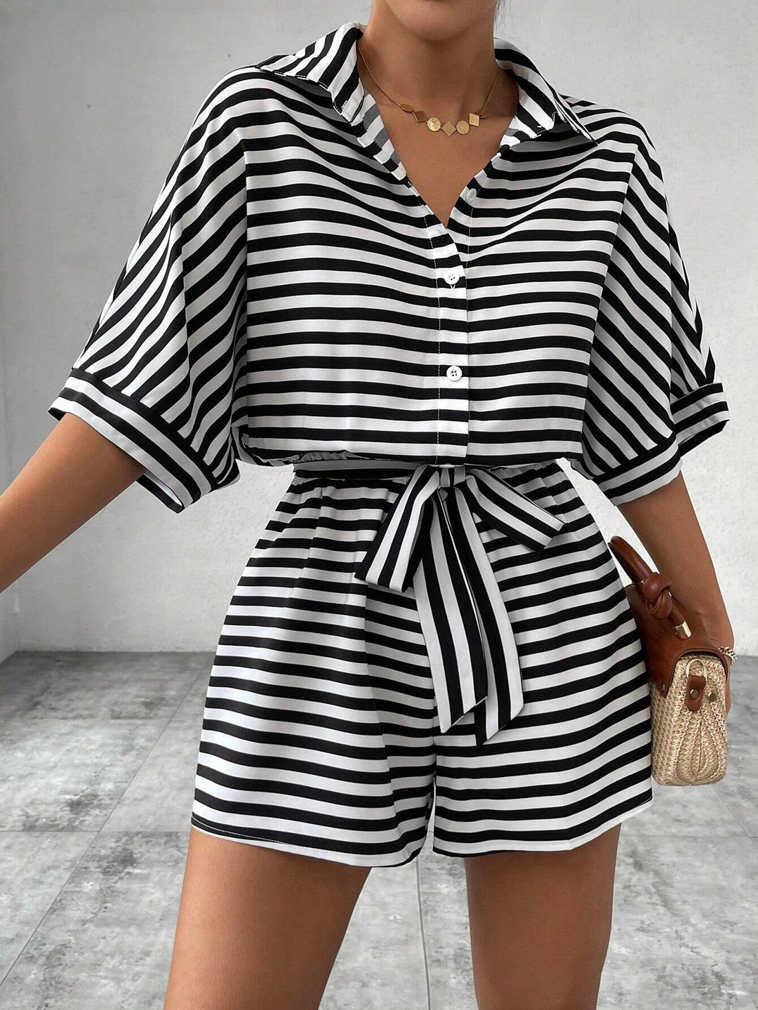 CANDIDA™ – Striped Tie-Front Summer Casual Romper