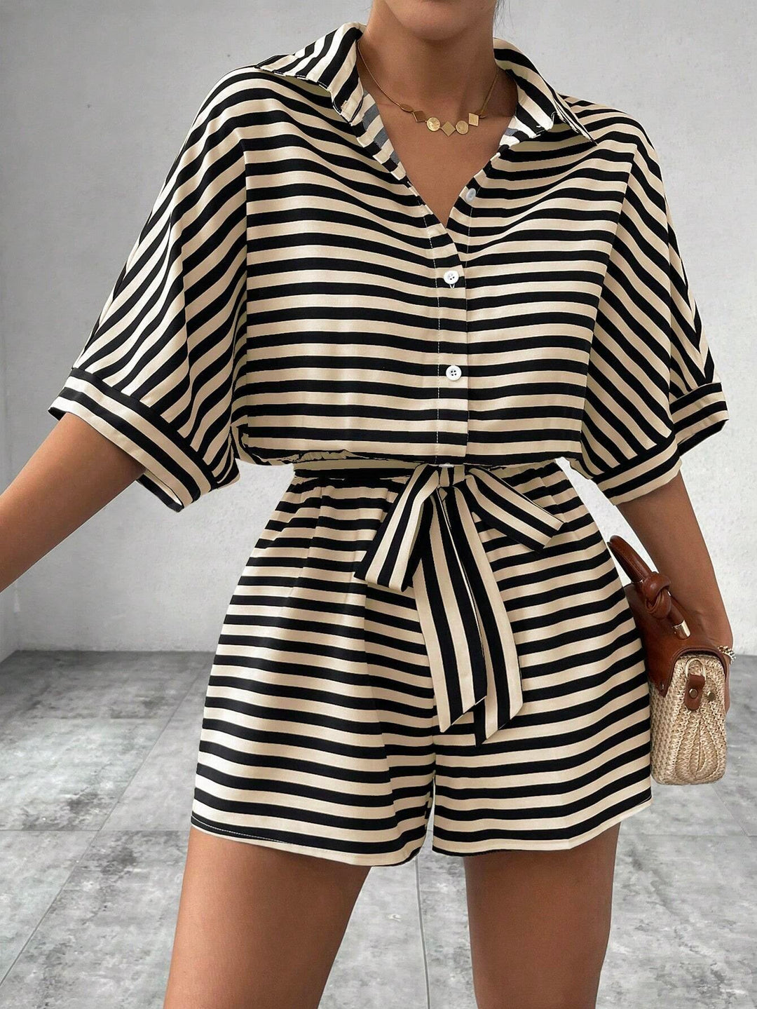 CANDIDA™ – Striped Tie-Front Summer Casual Romper