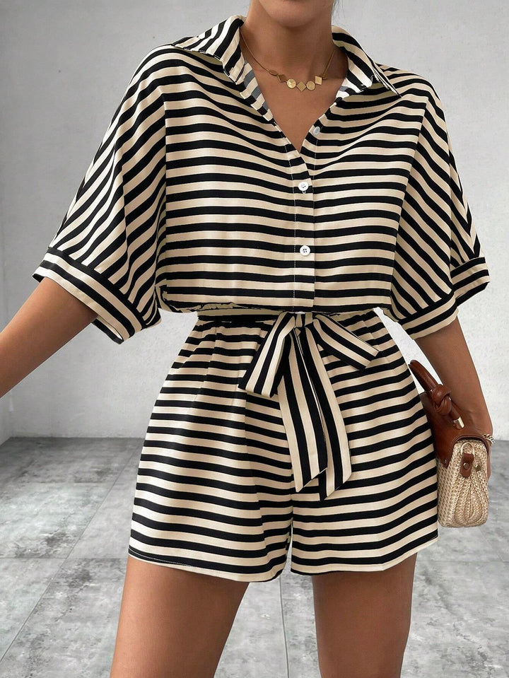 CANDIDA™ – Striped Tie-Front Summer Casual Romper