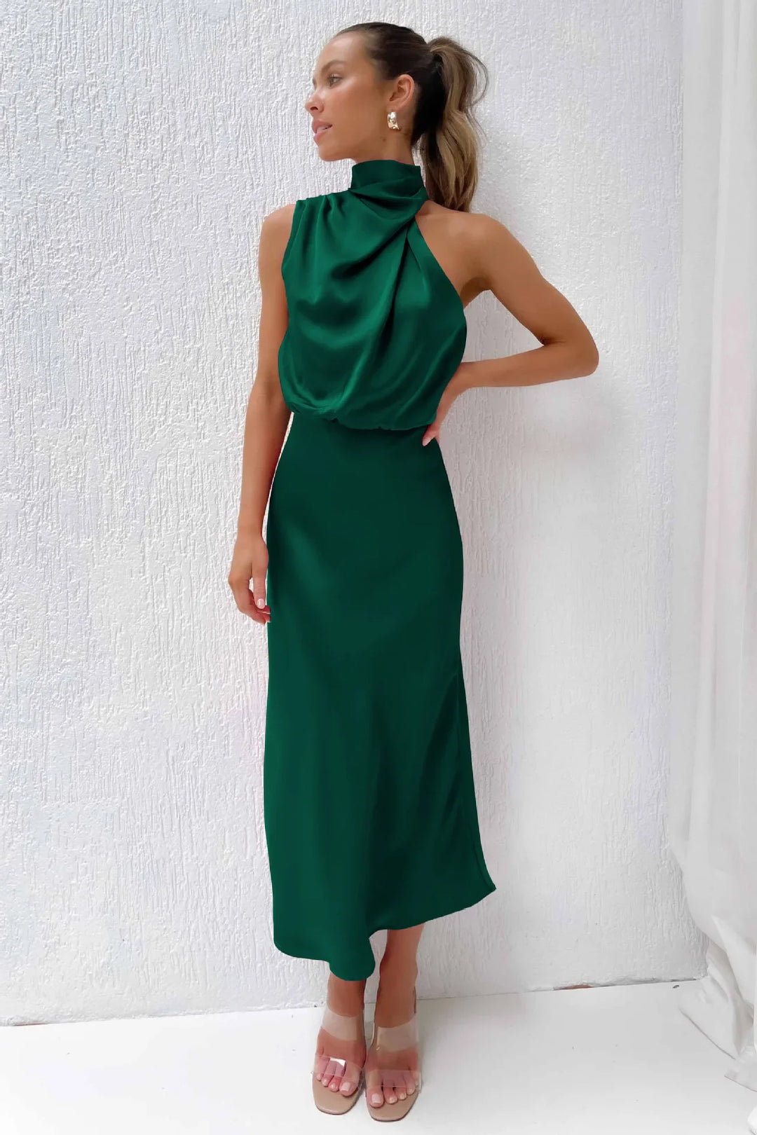 Lillibeth Elegant Halter Neck Midi Dress