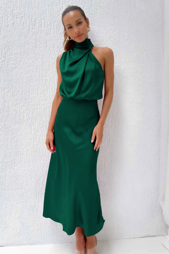 Lillibeth Elegant Halter Neck Midi Dress